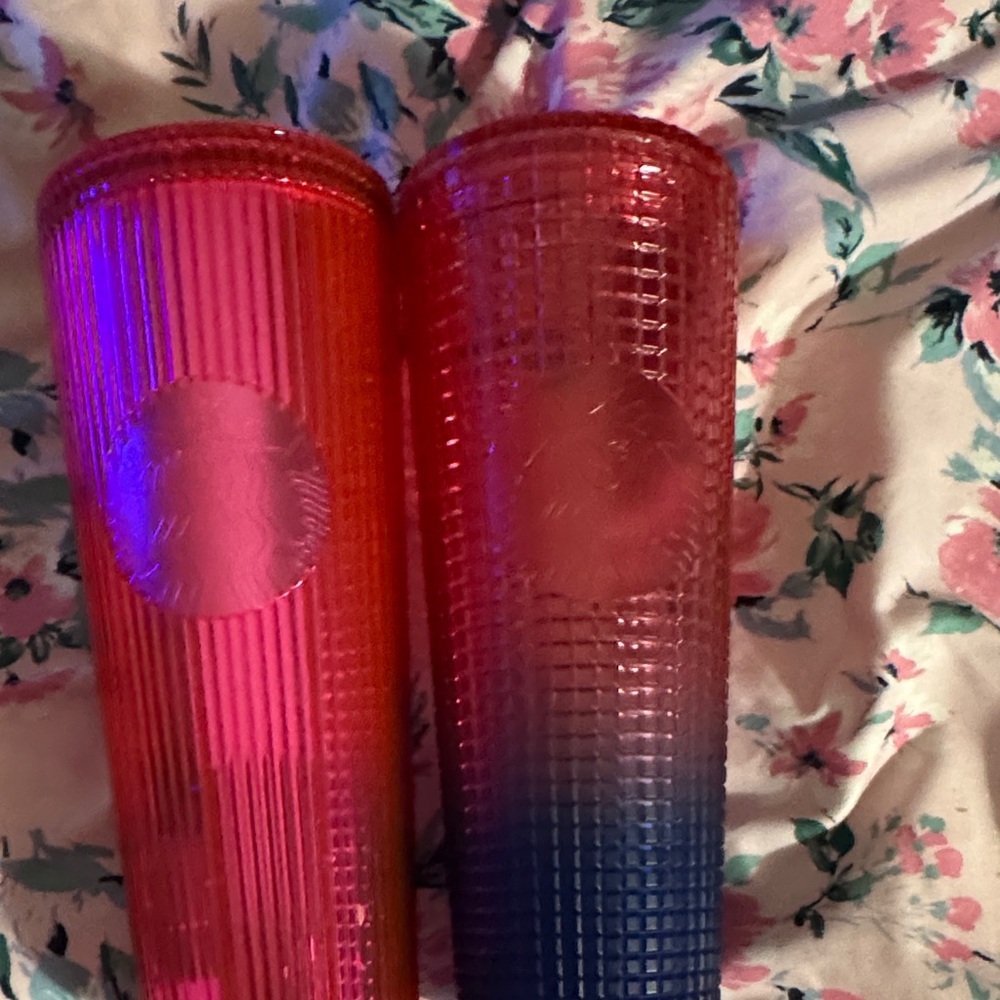 Set of 2 Starbucks trinta Tall Pink to Blue Ombre Textured Tumblers